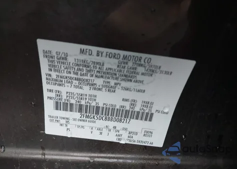 2011 Ford Flex Limited z USA, uszkodzony, nr VIN 2FMGK5DC8BBD08217